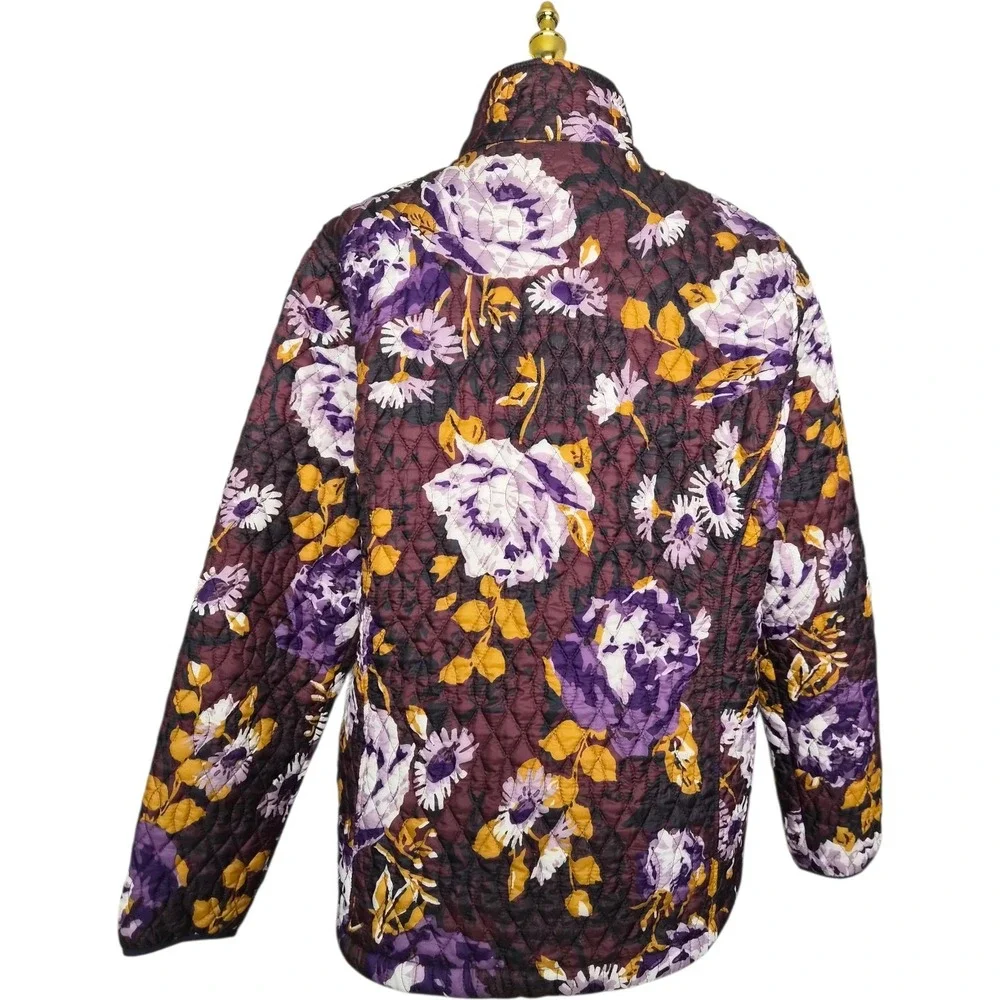 Lands End Womens Floral Quilted Jacket Lightweight Primaloft Full‎ Zip Sz XL 18